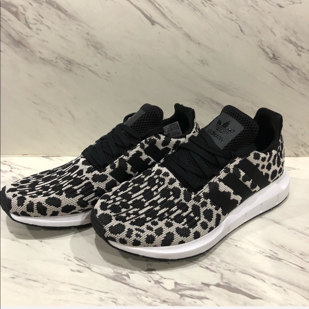 adidas RARE Swift Run White Black Shoe Leopard - Picture 1 of 9